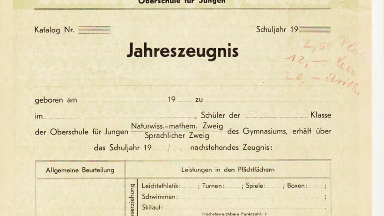 Ein Blanko-Jahreszeugnis während der NS-Zeit in Kreuzberg.  