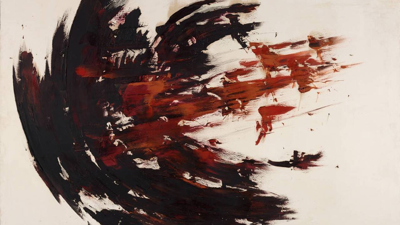 Judit REIGL, Ohne Titel (Reihe Centre de dominance), April 1959, Öl auf Leinwand, Fondation Gandur pour l’Art, Genève, Fotograf: André Morin © Fondation Gandur pour l’Art, Genève<br /><br /> 