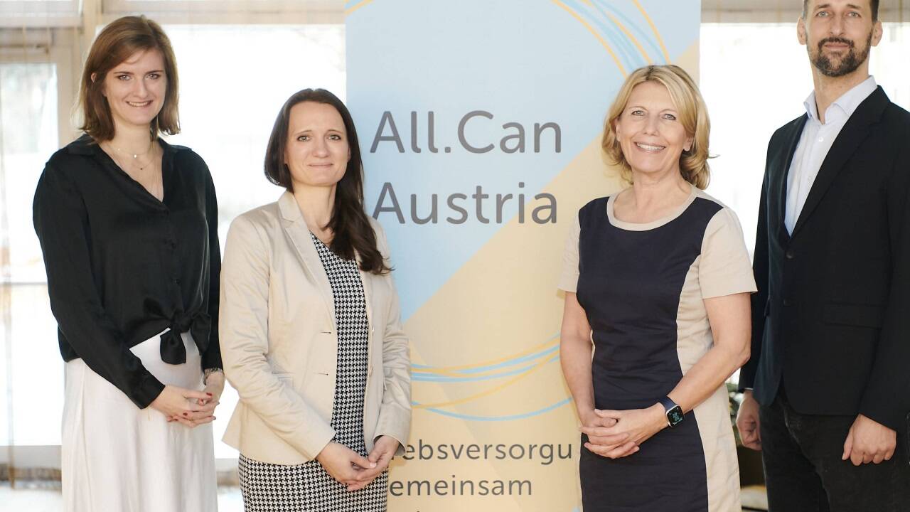 Sie informierten am Montag über die Umfrage (vlnr.): Cornelia Moser (All.Can), Dr. Gudrun Auinger (Spectra), Dr. Gabriela Kornek (Leben mit Krebs; AKH Wien), Claas Röhl (Patientenorganisation “NF Kinder“). 