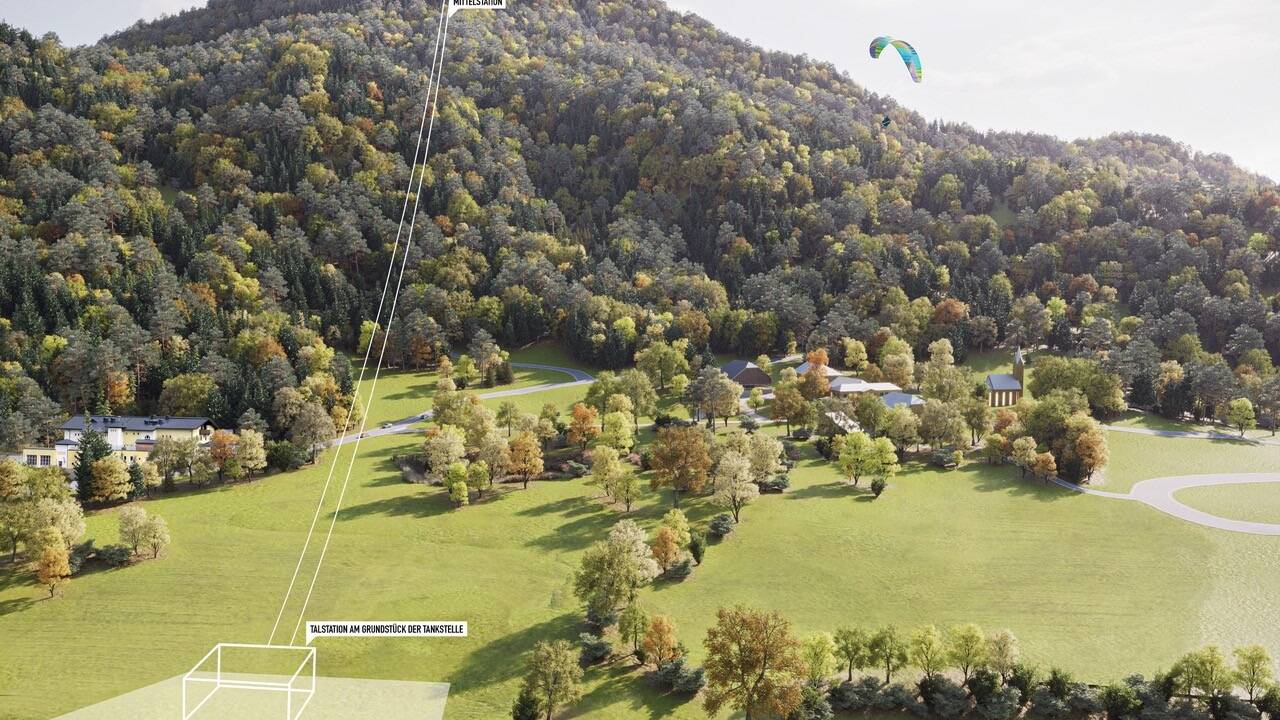 So sieht die Visualisierung aus: die Seilbahn von Koppl hinauf zum Gaisbergspitz. So sieht die Visualisierung aus: die Seilbahn von Koppl hinauf zum Gaisbergspitz.