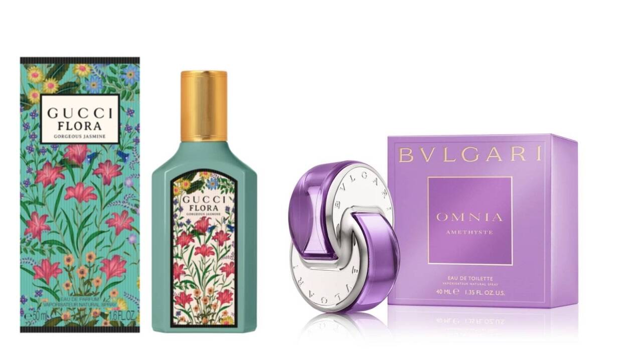 „Gucci Flora Gorgeous Jasmine Eau de Parfum “ von Gucci und „Omnia Amethyste“ von Bulgari.  