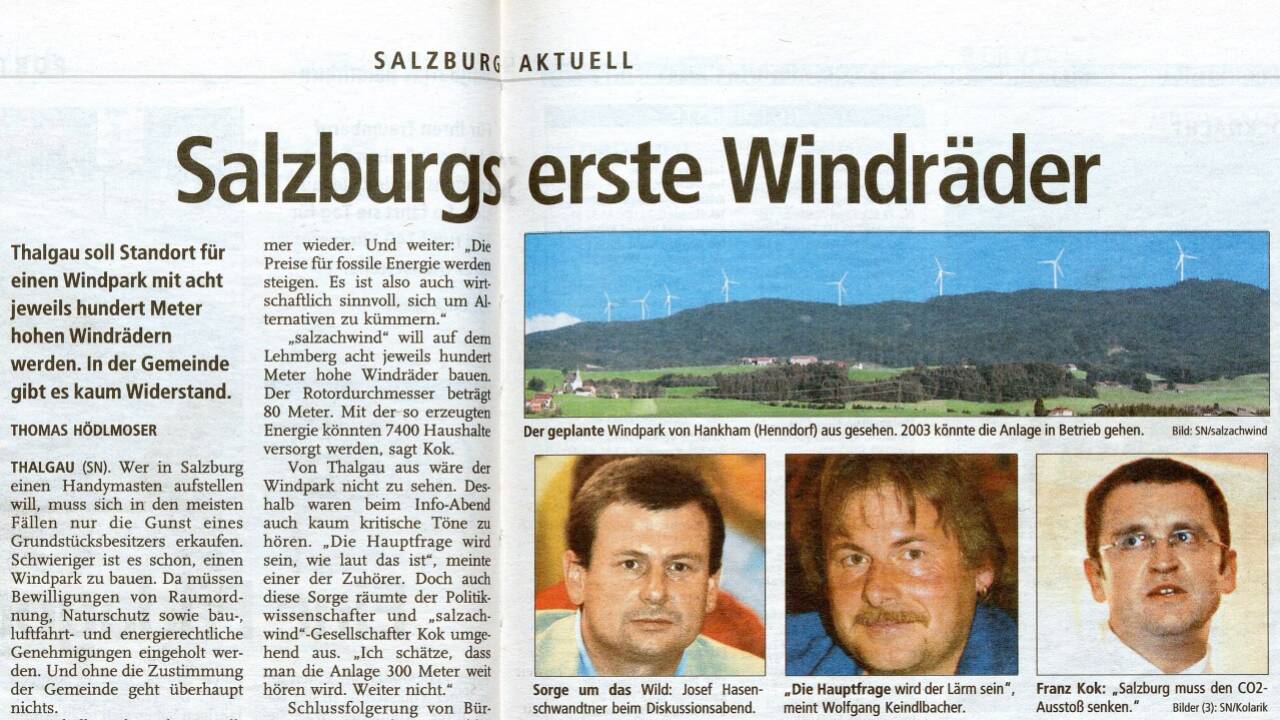  Die SN berichteten im September 2002 über die erste Projektpräsentation in Thalgau.  