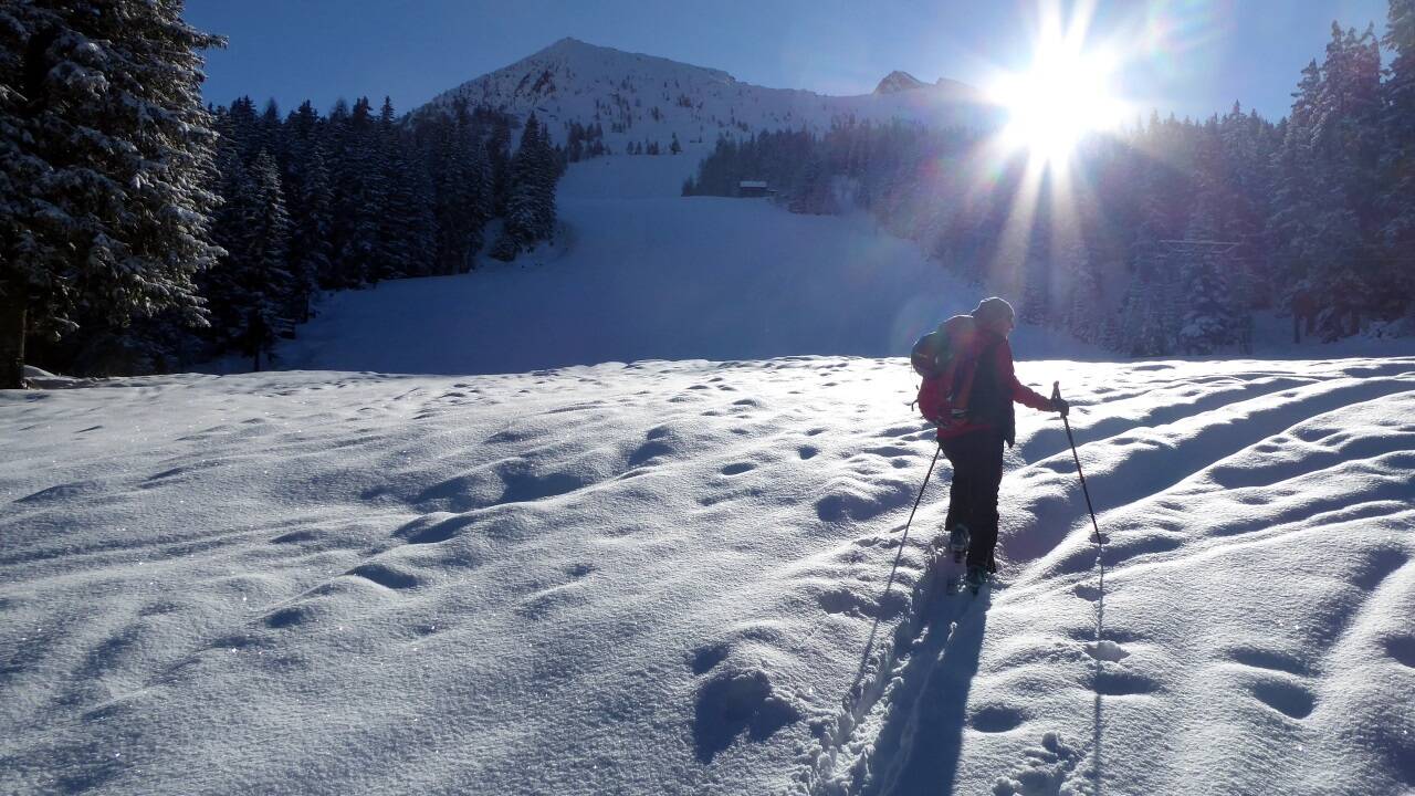 Der Lohn für Frühaufsteiger: Unverspurtes Pistengelände mit Blick auf den Hüttenkogel (links) und den Graukogel. Der Lohn für Frühaufsteiger: Unverspurtes Pistengelände mit Blick auf den Hüttenkogel (links) und den Graukogel.