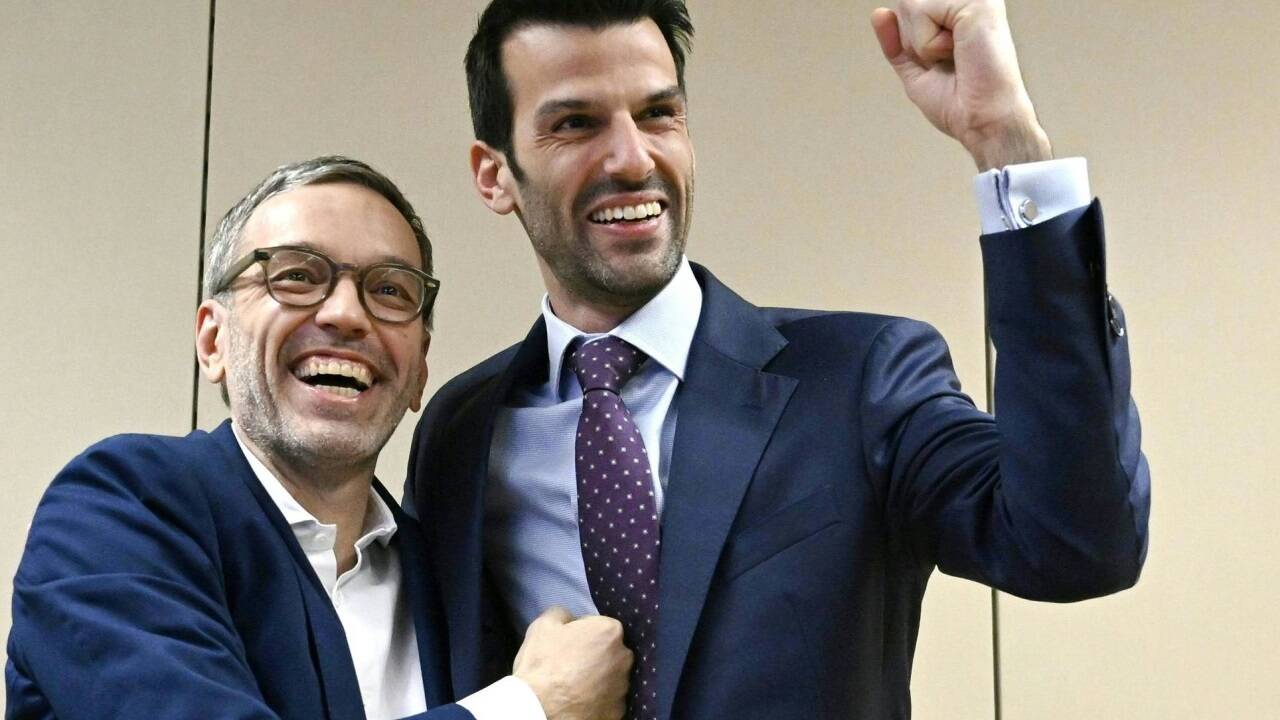 Helle Freude bei der FPÖ: FPÖ-Bundesparteichef Herbert Kickl (l.) und Spitzenkandidat Udo Landbauer.  
