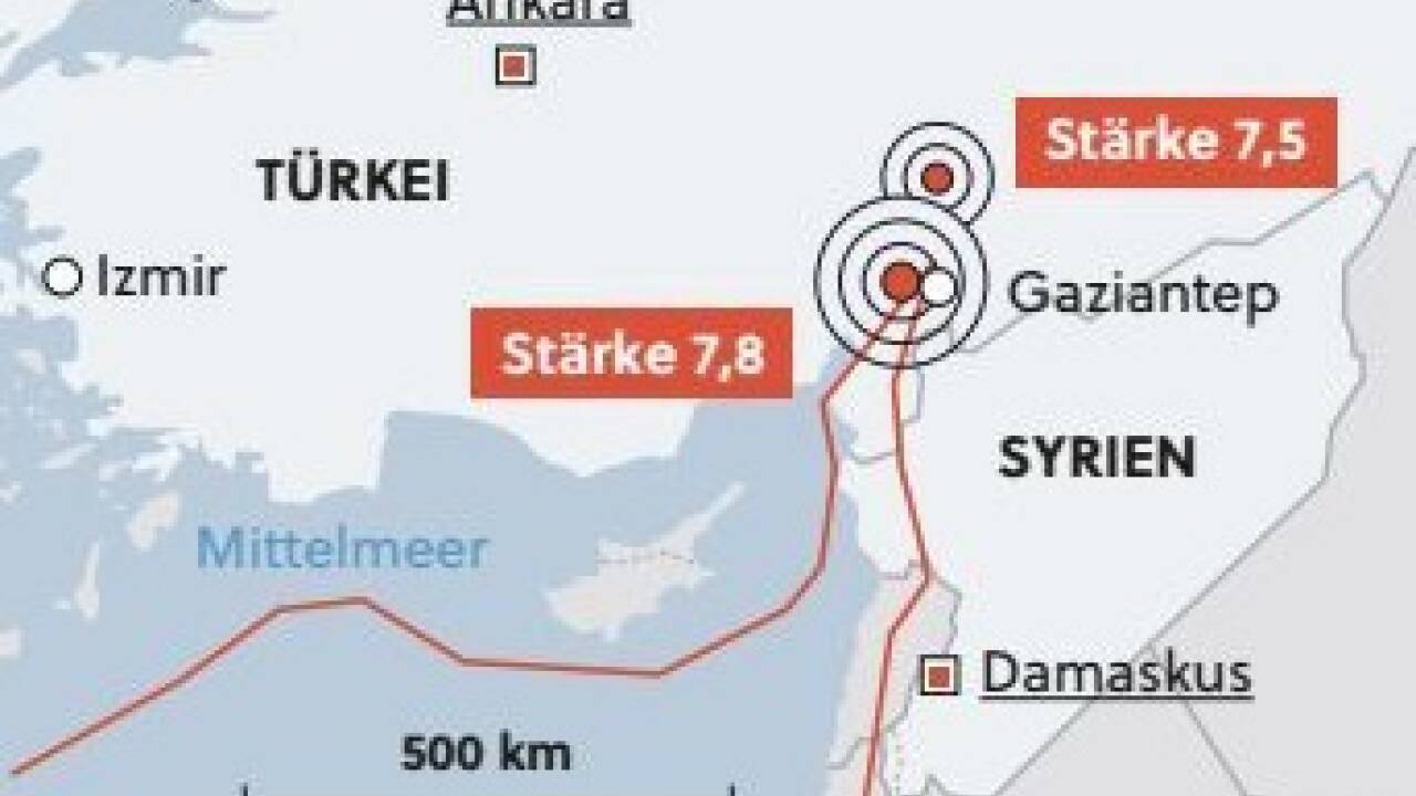 Erdbeben in der türkisch-syrischen Grenzregion. 