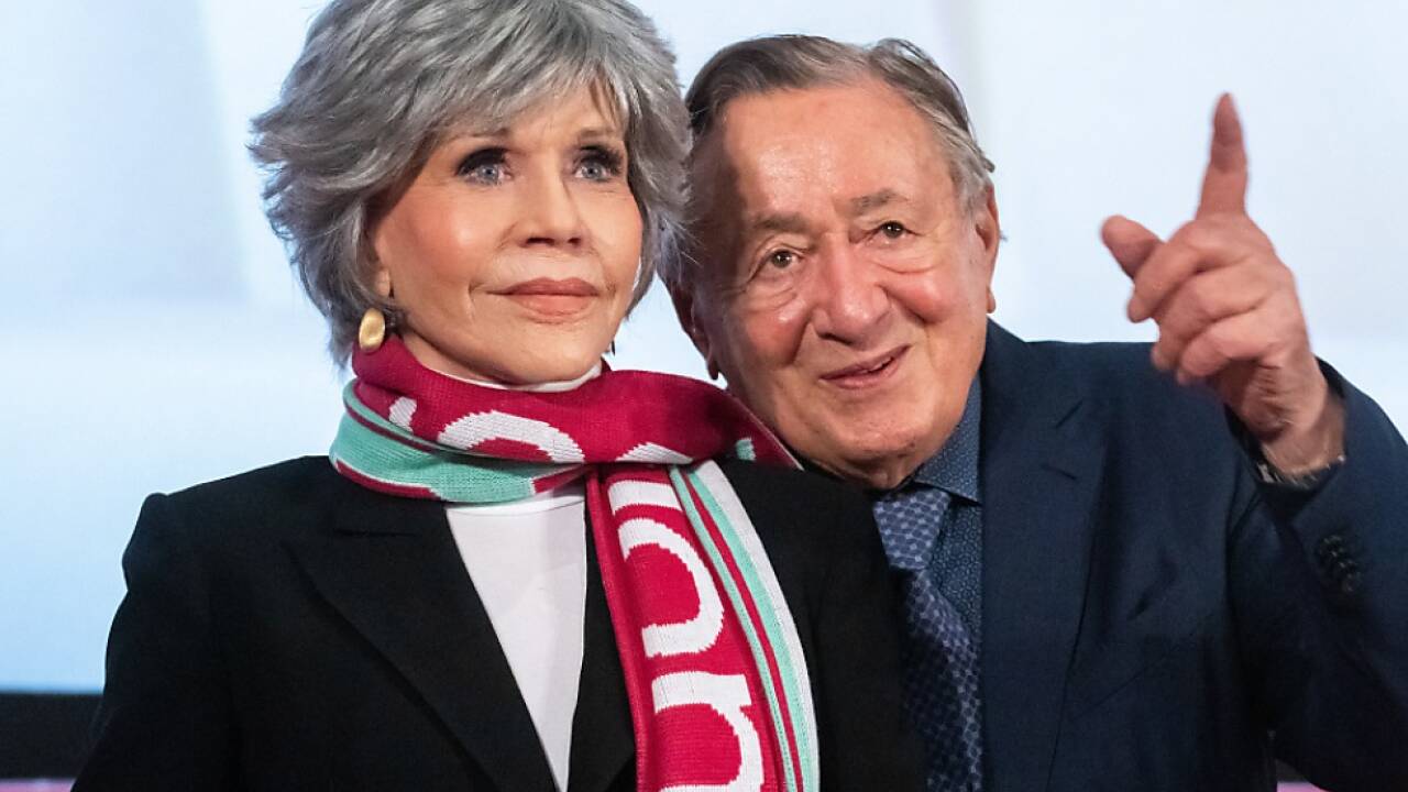 US-Filmstar Jane Fonda mit Richard 'Mörtel' Lugner. 