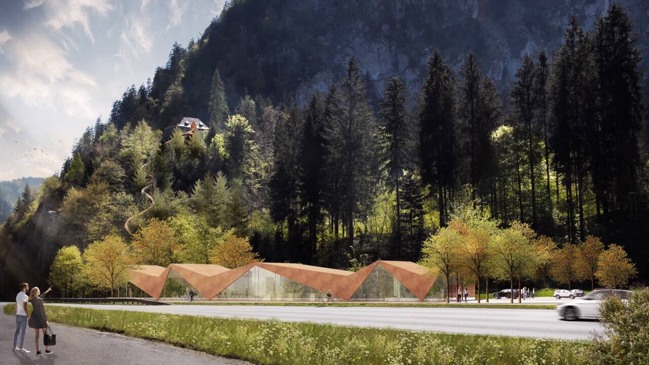 Visualisierung des Projekts: Der Gastronomiebetrieb und der Parkplatz neben der Straße sollen auch eine Rastplatzfunktion erfüllen. 