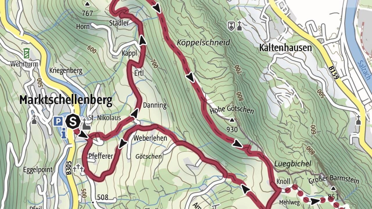 Der sagenhafte Blick vom Kleinen Barmstein Richtung Köppelschneid, zum Knollehen und zum Untersberg. 