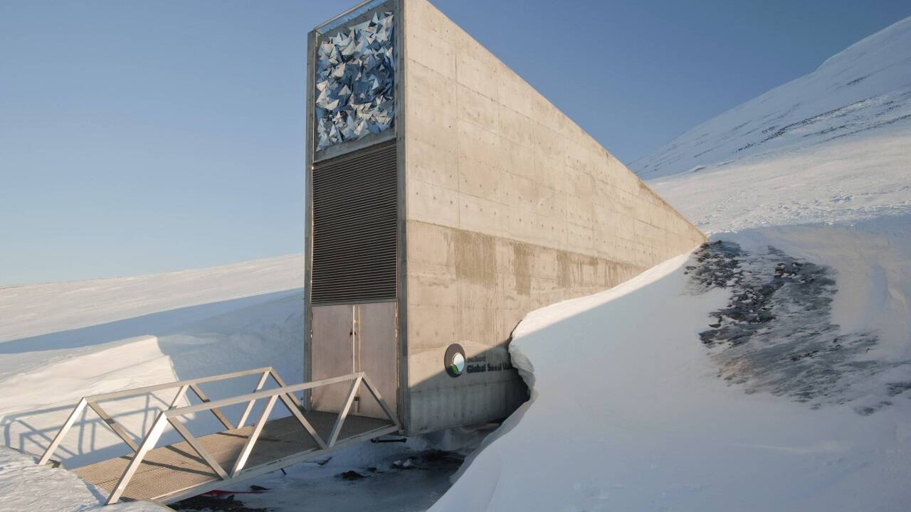 Der Svalbard Global Seed Vault, der globale Saatguttresor auf der nordnorwegischen Inselgruppe Spitzbergen.  