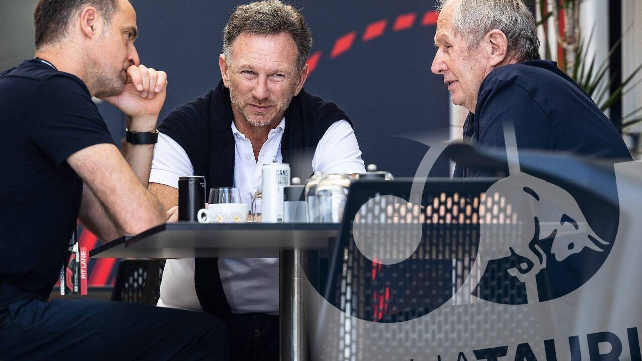 Triumvirat: Oliver Mintzlaff, Christian Horner und Helmut Marko (v. l. n. r.) diskutieren über die Zukunftspläne von Red Bull in der Formel 1. 