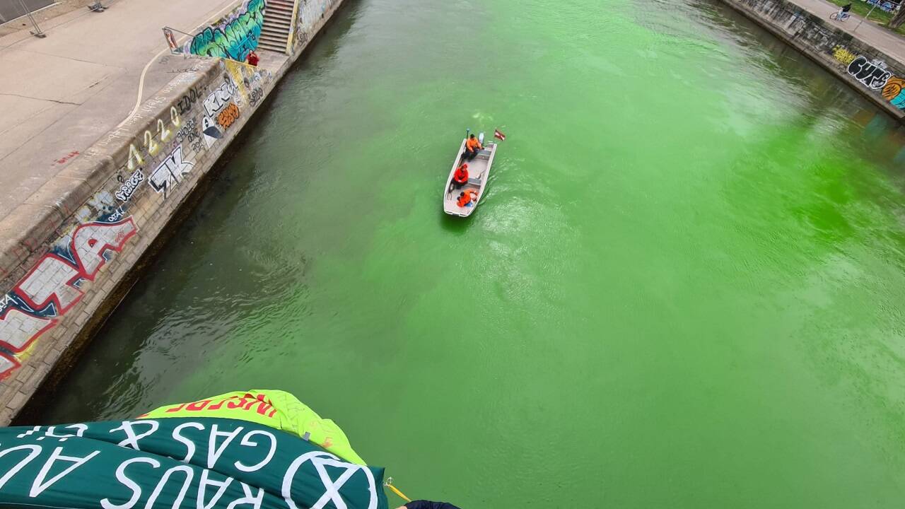 Wasser im Donaukanal wurde kurzfristig grün gefärbt  Wasser im Donaukanal wurde kurzfristig grün gefärbt