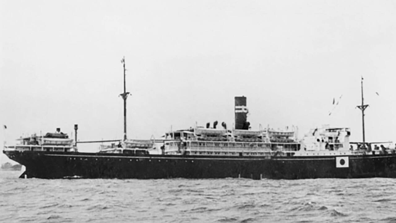 Die „Montevideo Maru“ als sie noch auf den Weltmeeren unterwegs war. 