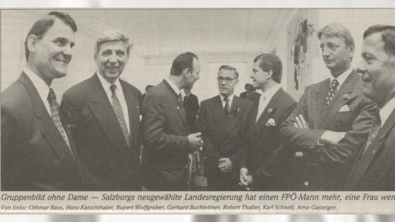 Angelobung 1994 – damals noch als Proporzregierung, weshalb die FPÖ zwei Landesräte stellte.  