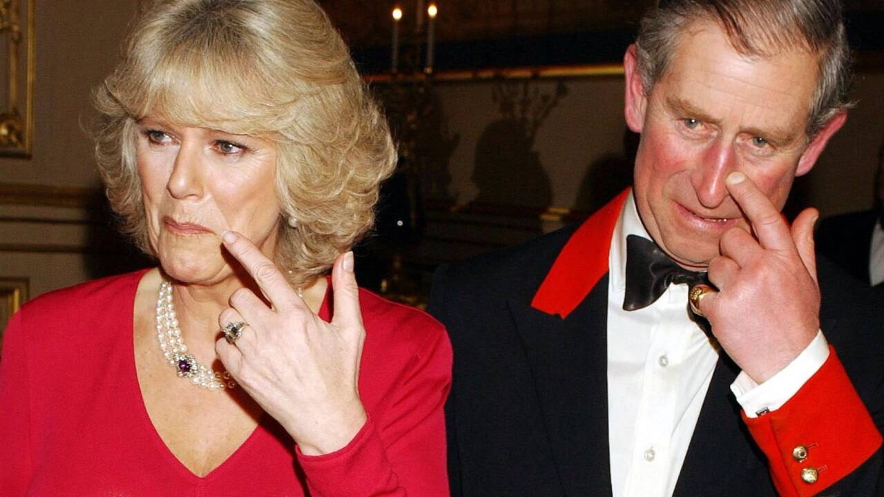 Camilla Parker Bowles und Prinz Charles im Jahr 2005, nachdem sie ihre Verlobung bekannt gaben.  
