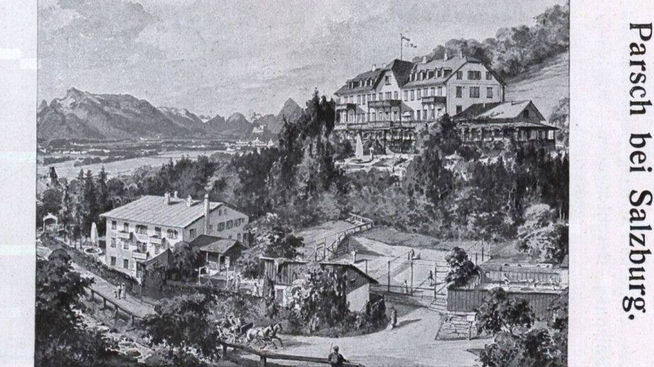 Das Sanatorium auf dem Gersberg in Parsch in einer Ansicht aus dem Jahr 1914. 