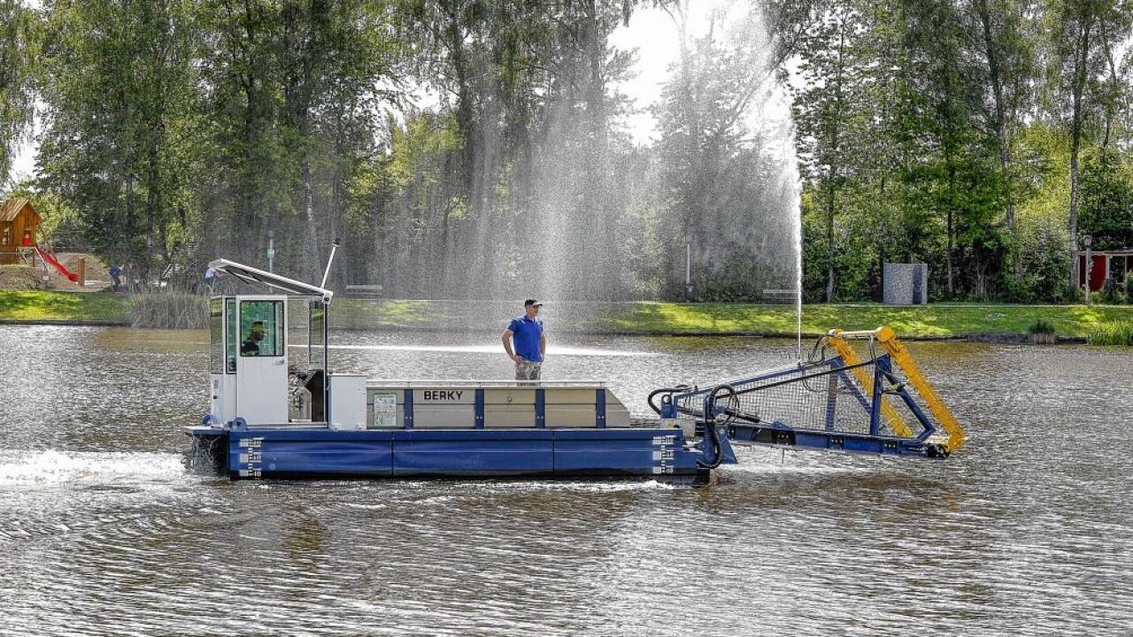 In Gewässern wie dem Bürmooser See wuchern Wasserpflanzen. Sie werden vom Boot aus gemäht. 