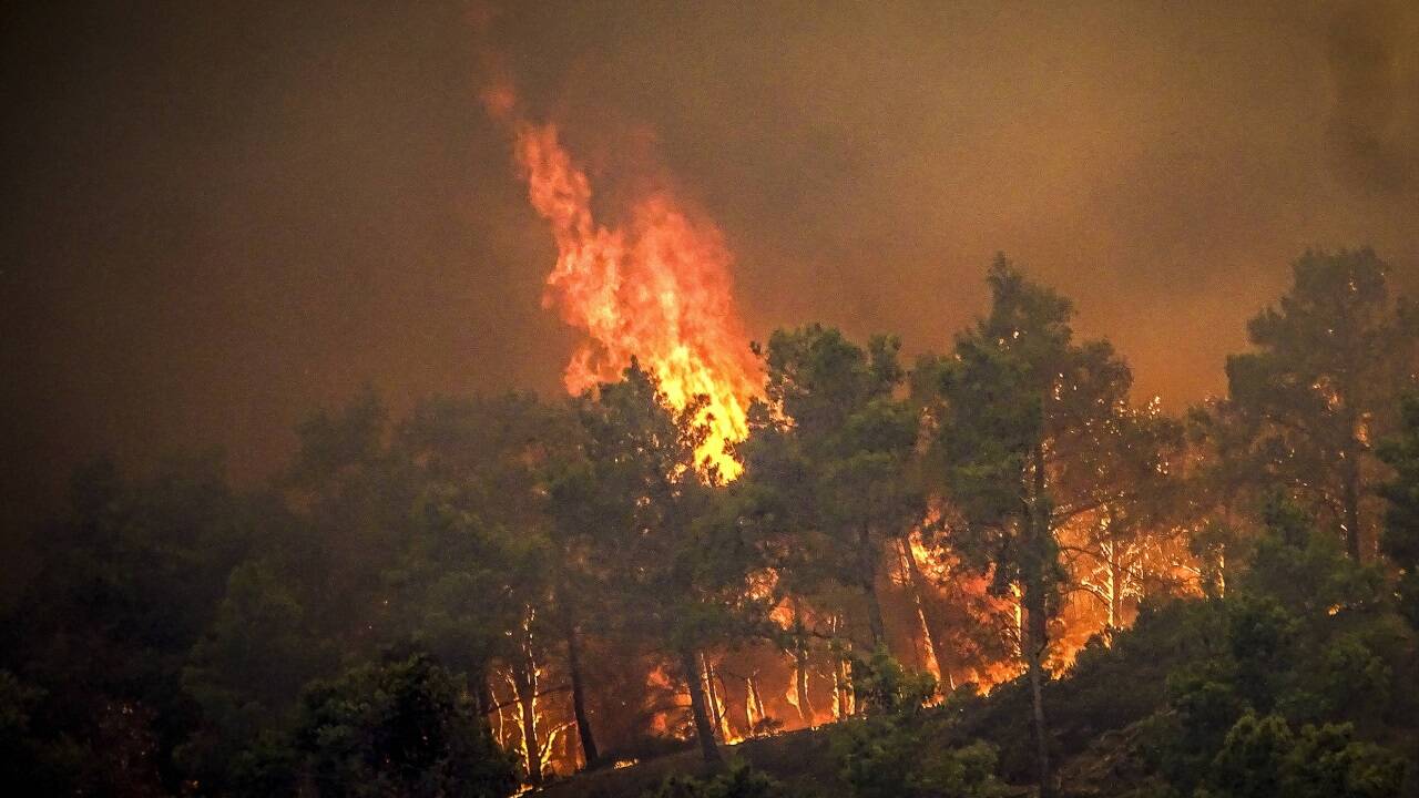 Touristen flüchten vor dem Feuer 