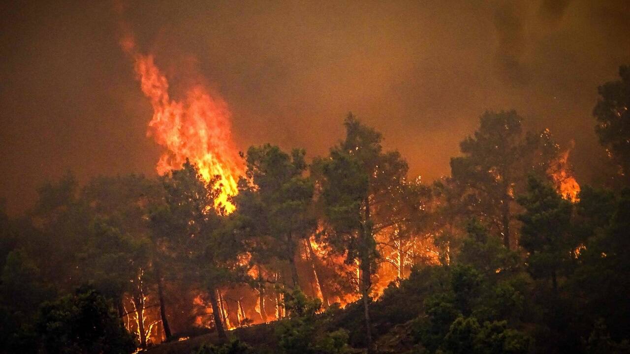 Touristen flüchten vor dem Feuer 