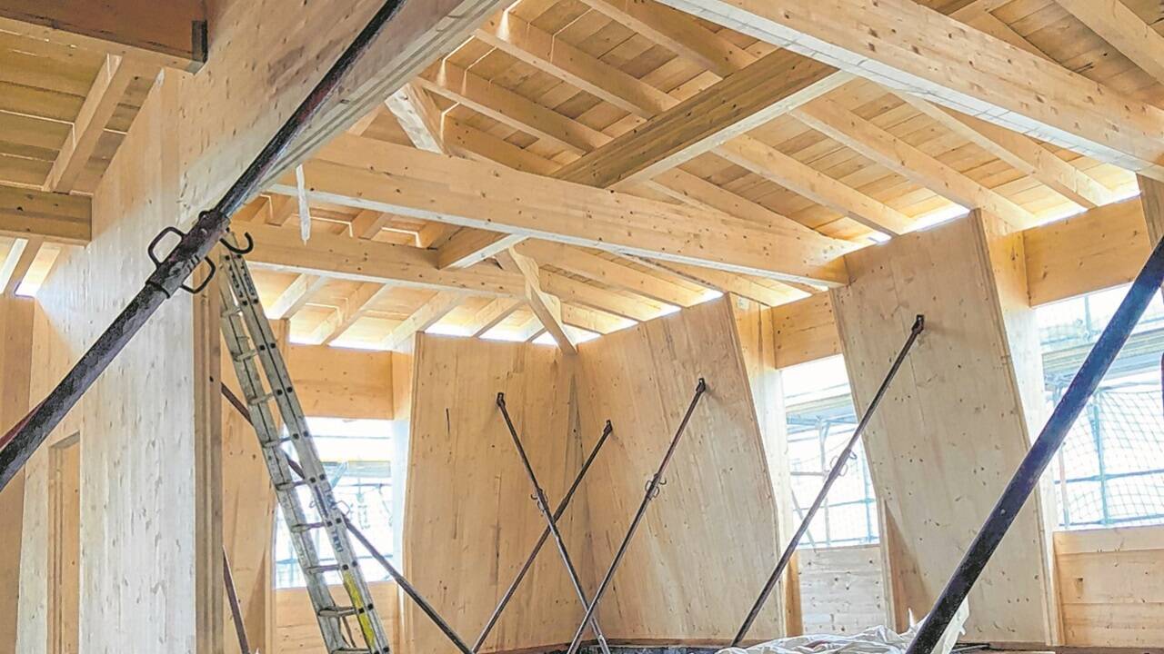 Holzbau beim Projekt „Hirschengrün“ in der Stadt Salzburg. 