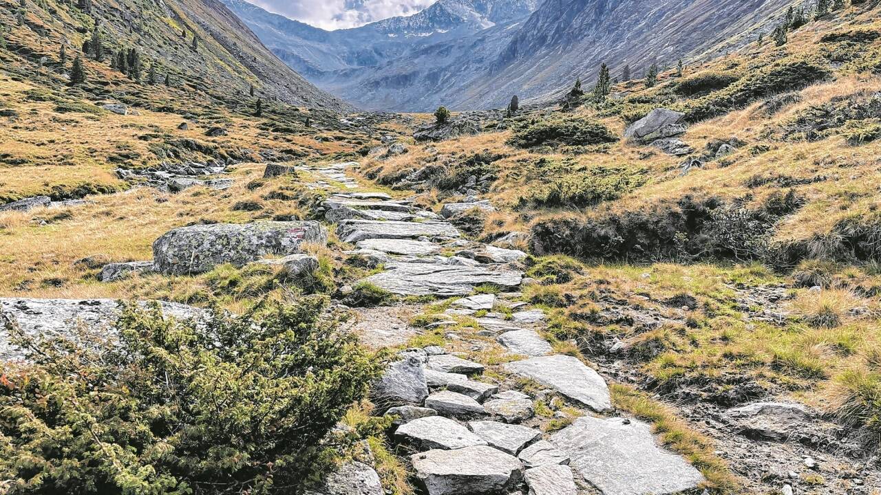 Teilweise ist der historische Weg mit Steinen gepflastert.  