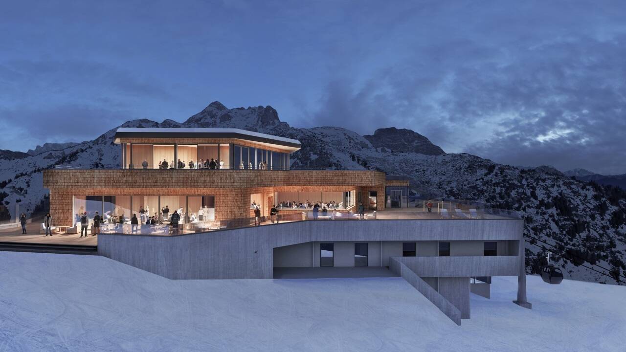 Die Bergstation der neuen Kieserlbahn, wie sie kommenden Winter aussehen soll. 