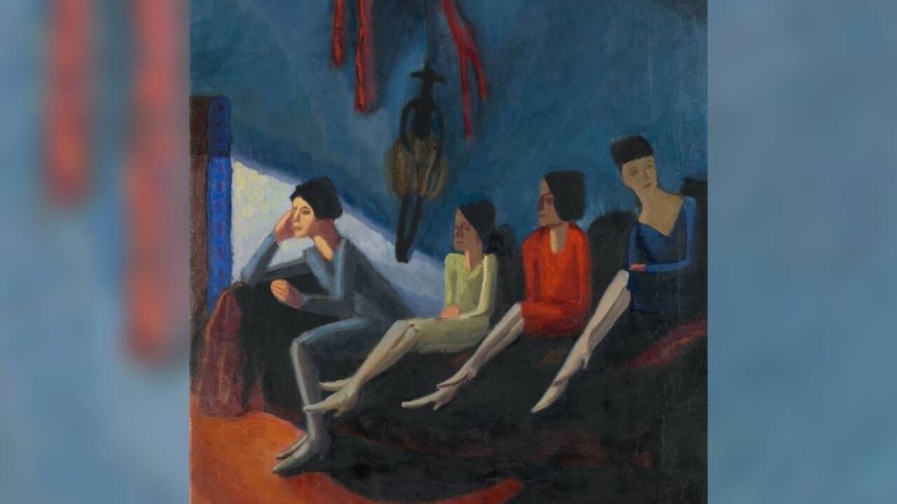 GABRIELE MÜNTER 1877–1962, Zuhörerinnen, 1925–1930, Öl auf Leinwand | 69,2 × 54 cm, Gabriele Münter- und Johannes Eichner-Stiftung, München, Foto: Gabriele Münter- und Johannes Eichner-Stiftung, München<br />© Bildrecht, Wien 2023 GABRIELE MÜNTER 1877–1962, Zuhörerinnen, 1925–1930, Öl auf Leinwand | 69,2 × 54 cm, Gabriele Münter- und Johannes Eichner-Stiftung, München, Foto: Gabriele Münter- und Johannes Eichner-Stiftung, München<br />© Bildrecht, Wien 2023