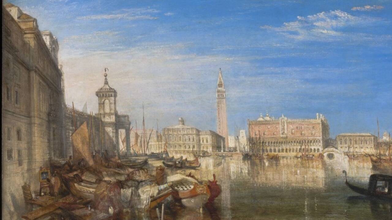 Bridge of Sighs, Ducal Palace and Custom-House, Venice: Canaletti Painting / Seufzerbrücke, Dogenpalast und Zollamt, Venedig: Canaletto beim Malen, exhibited 1833 / ausgestellt 1833, Joseph Mallord William Turner (1775-1851). Tate: Accepted by the nation as part of the Turner Bequest 1856 © Photo / Foto Tate 