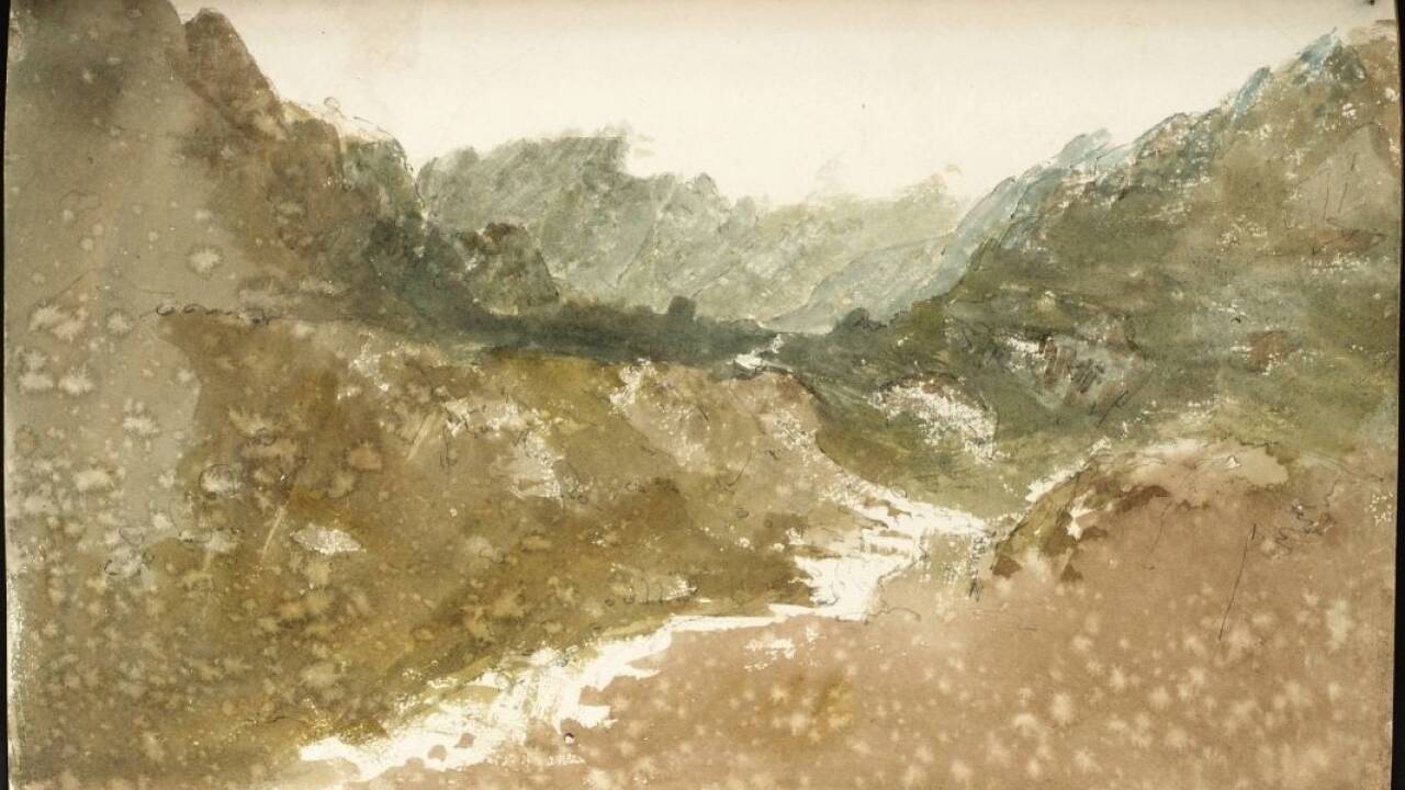 Hereford Court Sketchbook: Cader Idris: A Stream among Rocks near the Summit / Skizzenbuch Hereford Court: Ein Fluss zwischen Felsen des Cader Idris, 1798, Joseph Mallord William Turner (1775-1851). Tate: Accepted by the nation as part of the Turner Bequest 1856 © Photo / Foto Tate 