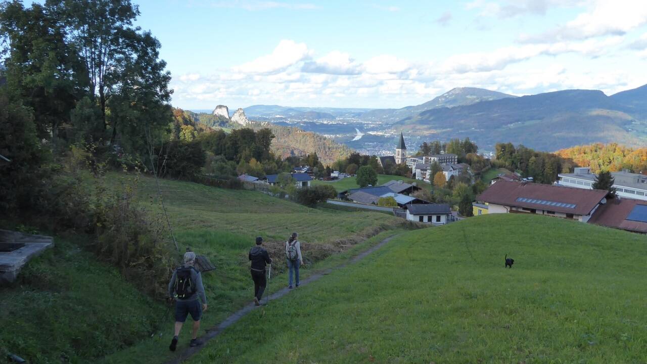Am Rückweg nach Bad Dürrnberg mit Blick auf die Barmsteine und das Salzachtal. 