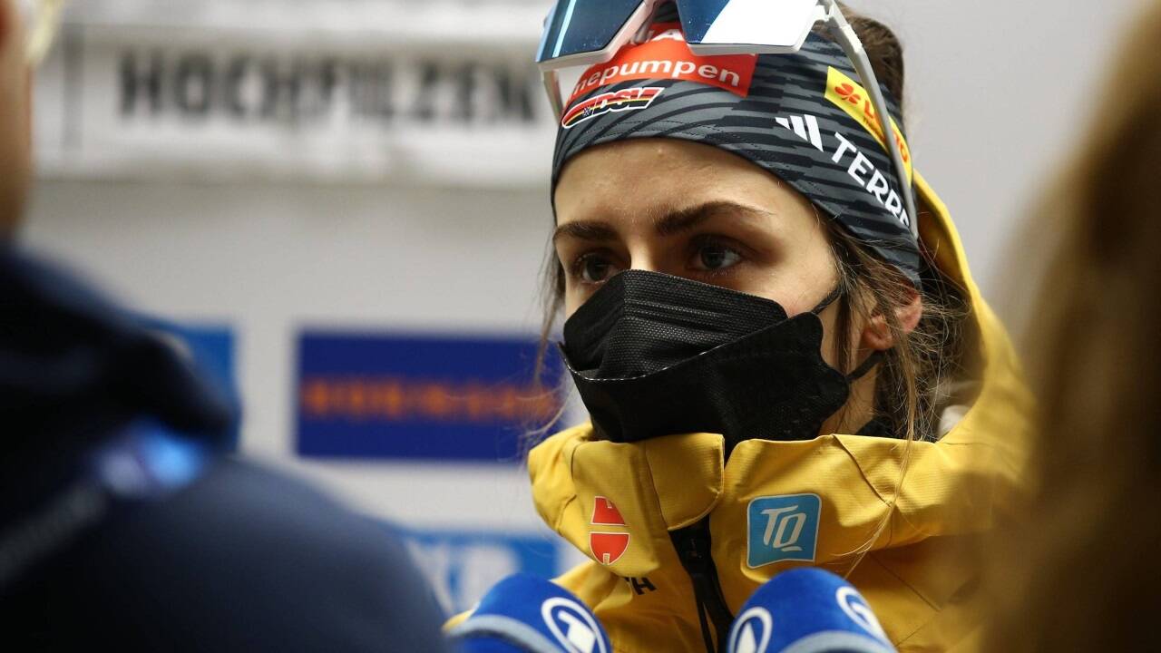 Interviews nur mit Maske: Vanessa Voigt (GER). 