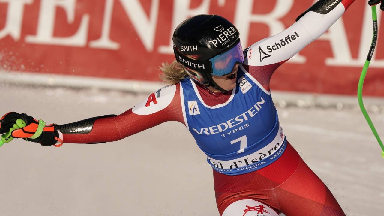 Cornelia Hütter nach dem Abschwingen.  