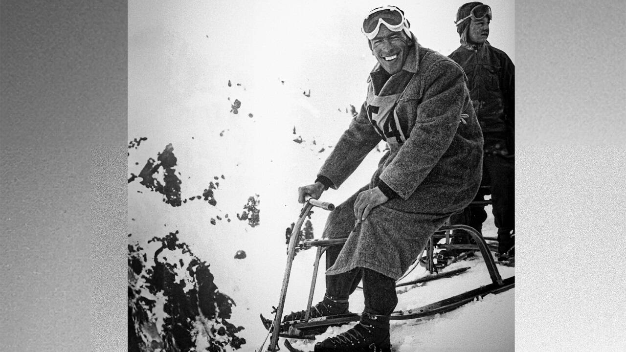Michael Koch beim ersten Skibobrennen 1951 in Obertauern. 
