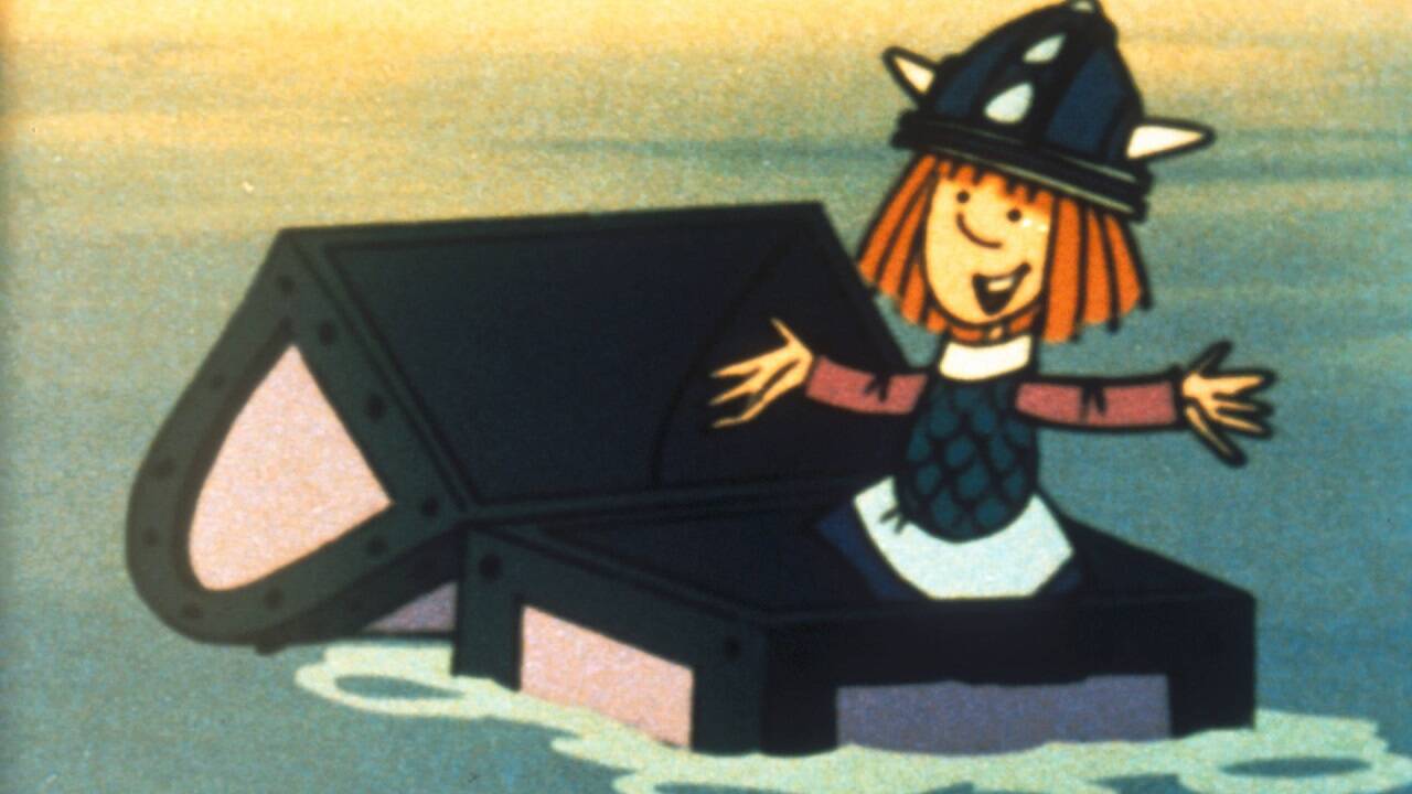 Szene aus der Folge „Das Geisterschiff“: Wickie konnte sich in einer leeren Schatztruhe retten. Szene aus der Folge „Das Geisterschiff“: Wickie konnte sich in einer leeren Schatztruhe retten.
