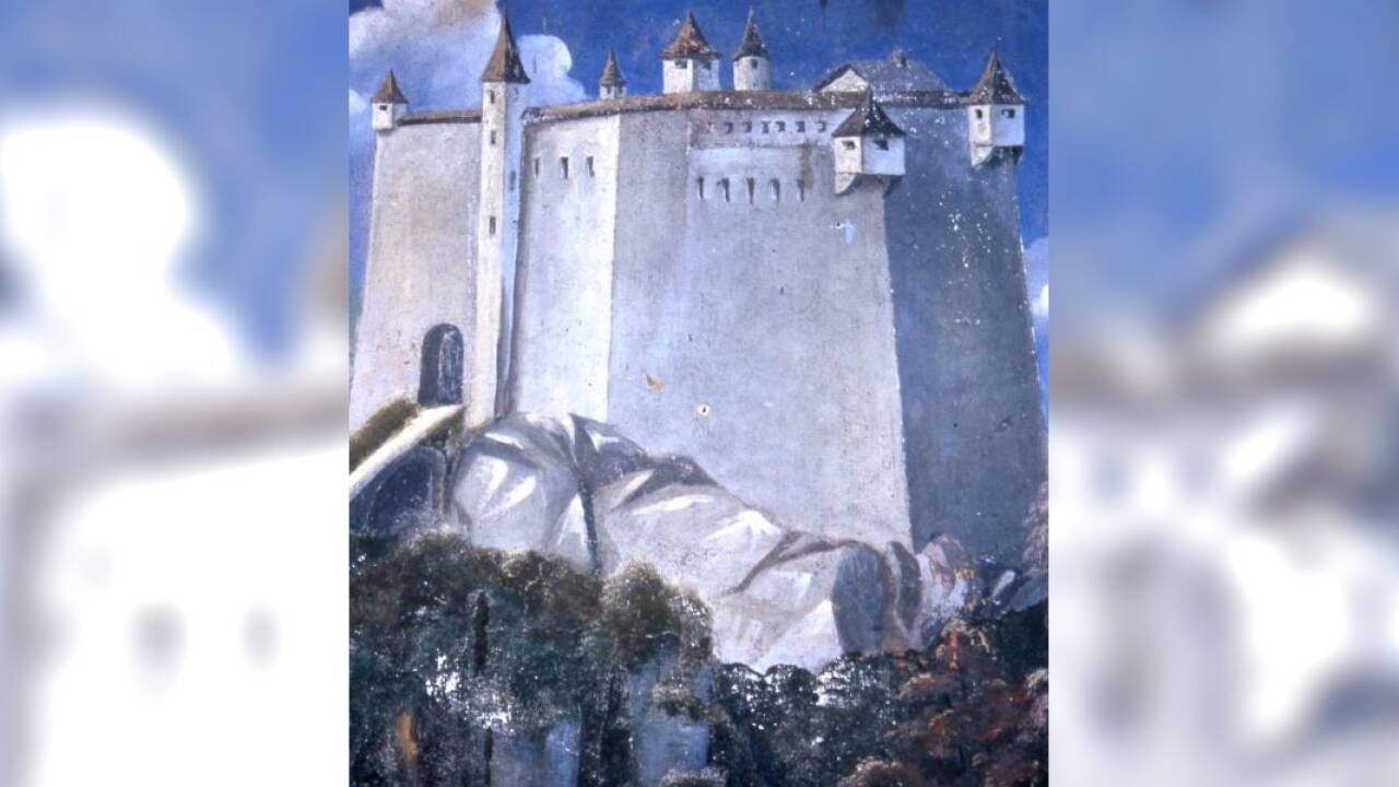 Und so hat man sich die Plainburg in einer romantisierenden Darstellung vorgestellt. Das Bild entstand um 1950 und ziert bis heute ein Haus in Großgmain.  