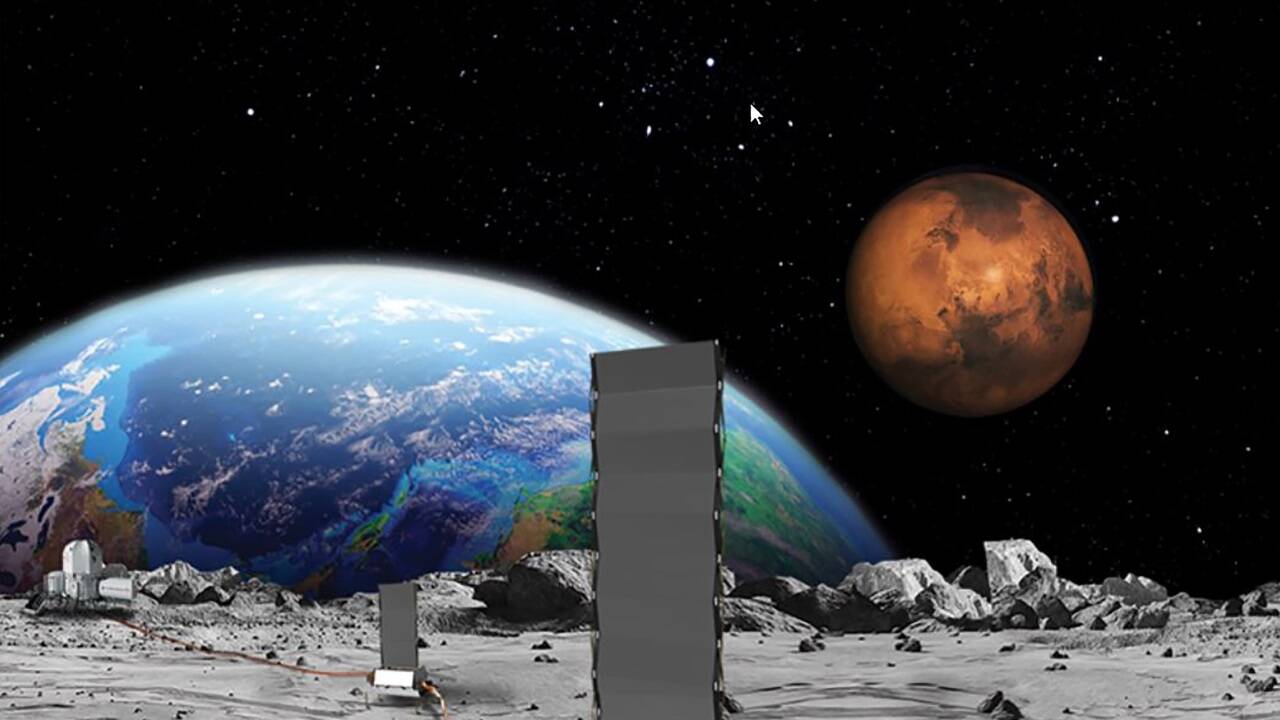 So könnte laut den Plänen der Nasa die Energieversorgung einer künftigen Mondstation, basierend auf Atom- und Sonnenstrom, aussehen. 