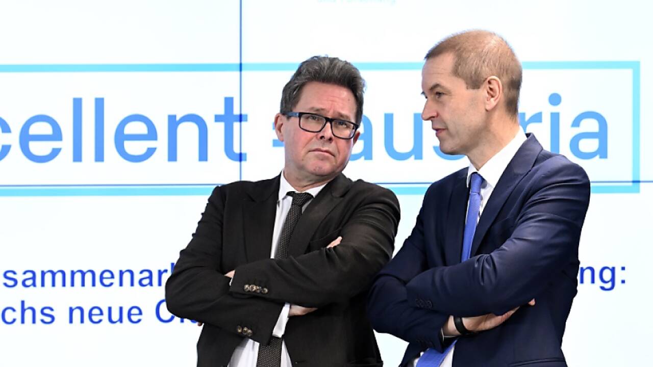Polaschek (l.) und Gattringer bei 'excellent=austria'-Vorstellung 2023 
