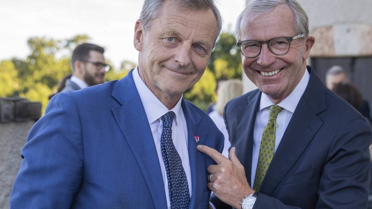 Hans Scharfetter, derzeit Vorsitzender des Kuratoriums der Salzburger Festspiele, und Landeshauptmann Wilfried Haslauer (beide ÖVP).  