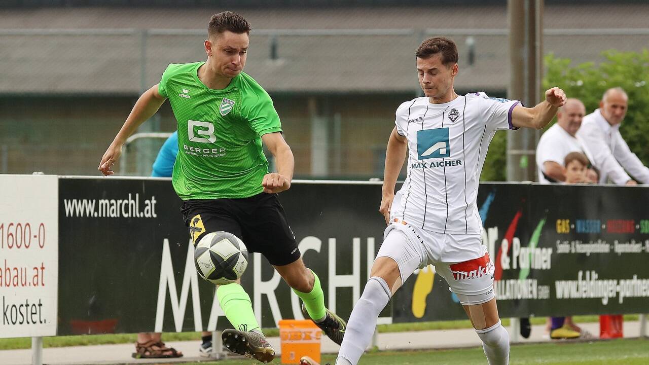 Grünau-Eigengewächs Fabian Ruf (l.) erzielte gegen den Dornbirner SV seinen ersten Regionalliga-Treffer.   Grünau-Eigengewächs Fabian Ruf (l.) erzielte gegen den Dornbirner SV seinen ersten Regionalliga-Treffer.