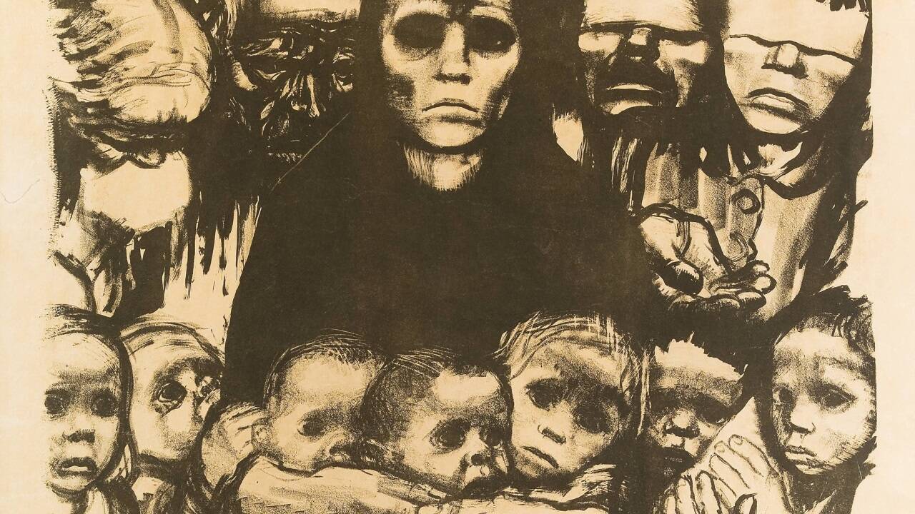 „Die Überlebenden. Plakat Gegen den Krieg im Auftrag des Internationalen Gewerkschaftsbundes, ohne Schrift“ von Käthe Kollwitz 