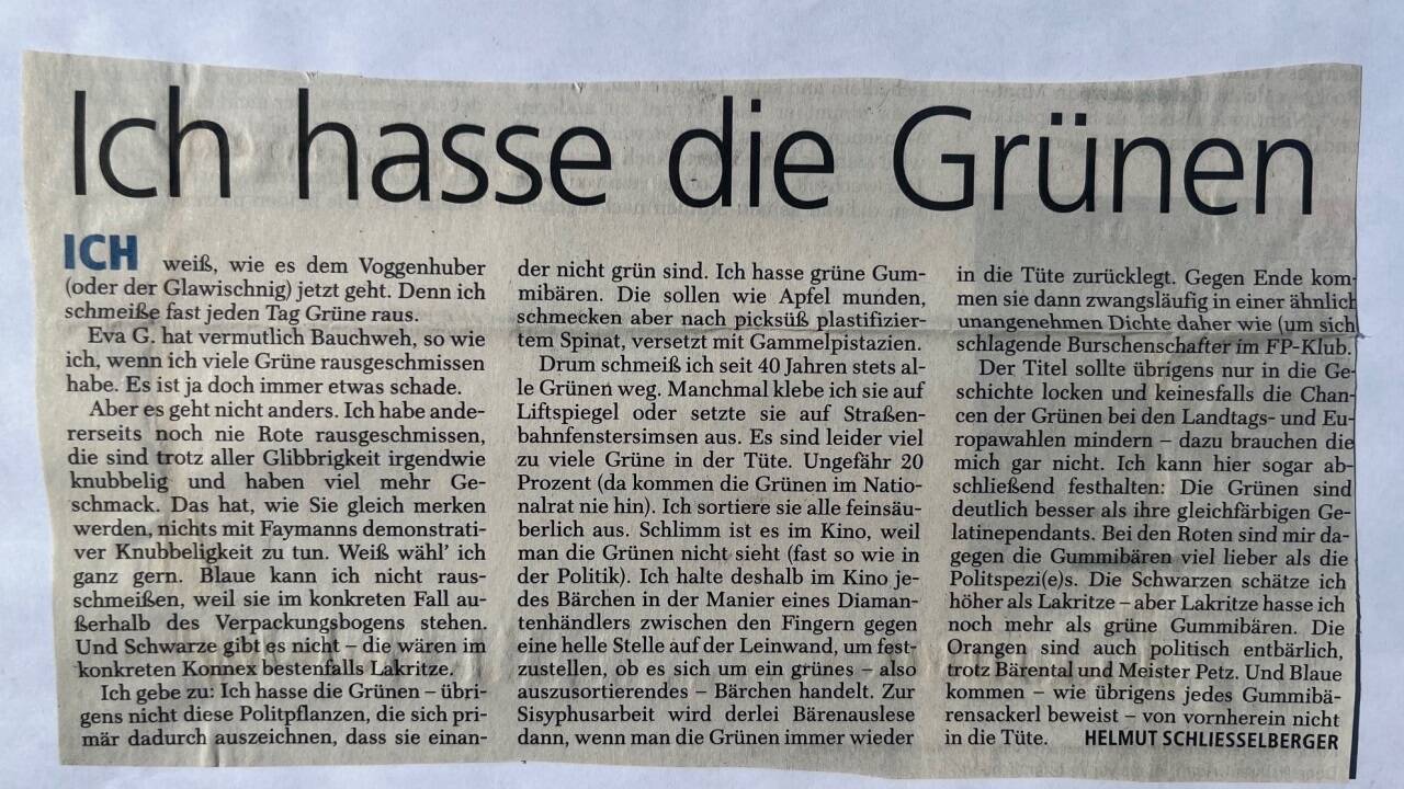 Lena Schilling kann auch hier nichts dafür. Als die wenig farbenfrohe Schlagzeile erschien, saß Schilling in der zweiten Klasse Volksschule. 
