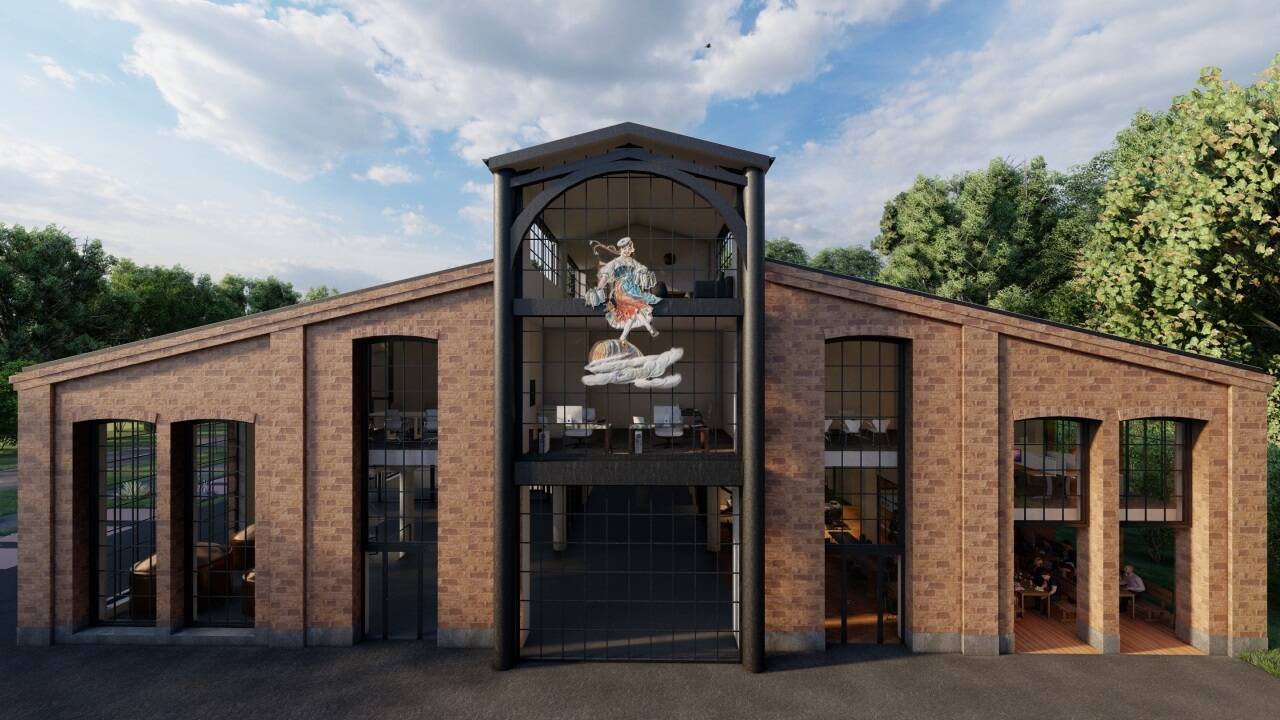 Diese Visualisierung verdeutlicht, wie die Münchner Kindl Brauerei zur Eröffnung im Spätsommer 2025 aussehen soll.  