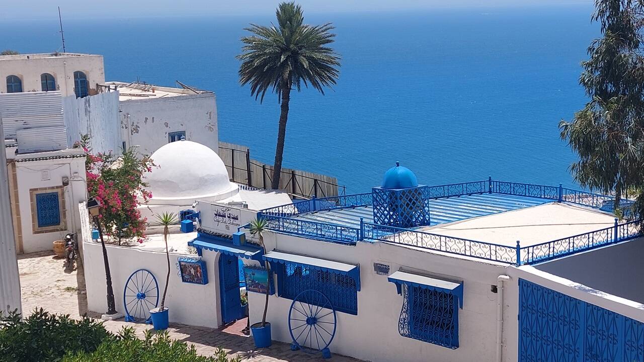 Postkartenmotiv: die Künstlerstadt Sidi Bou Said. 