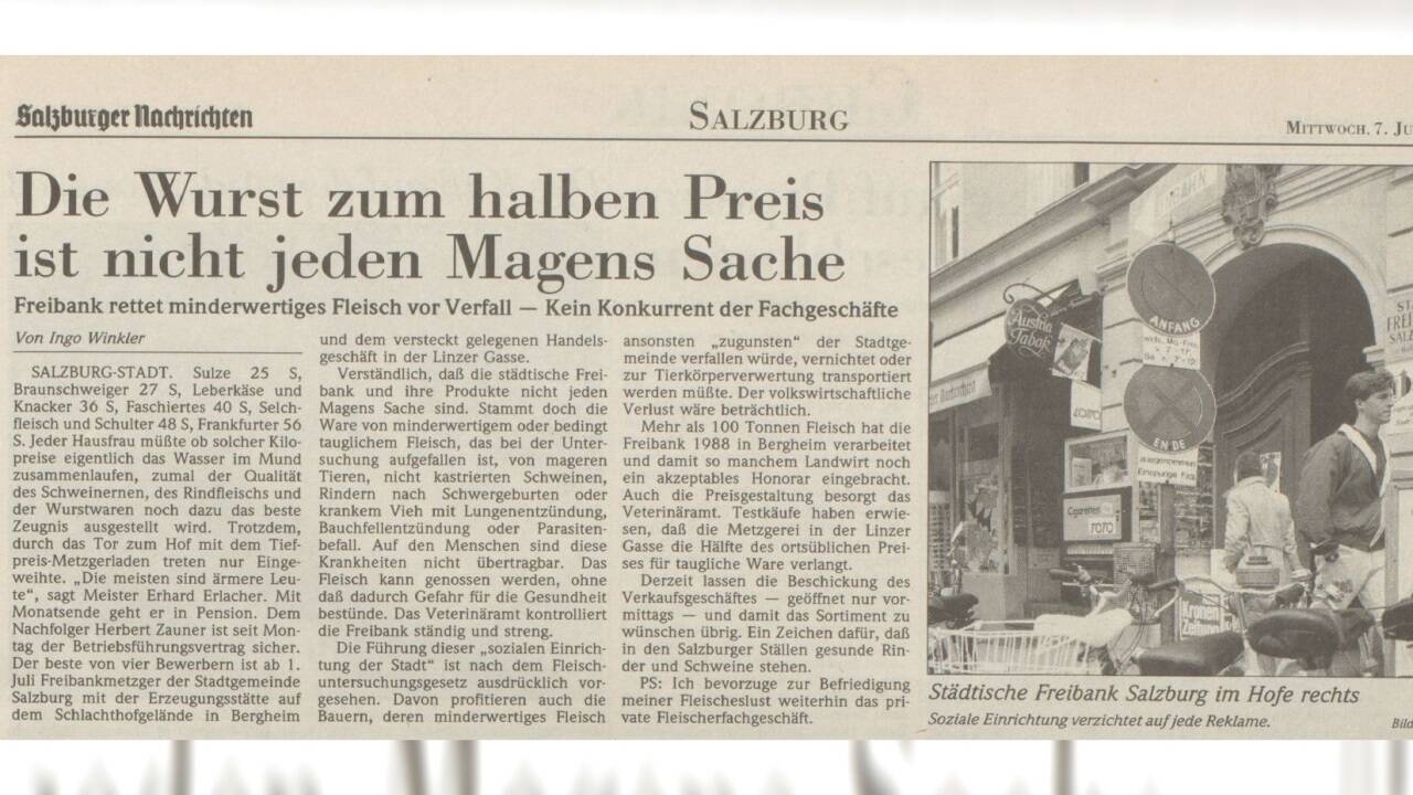 Auch die „Salzburger Nachrichten“ berichteten im Juni 1989 von der städtischen Freibank. 