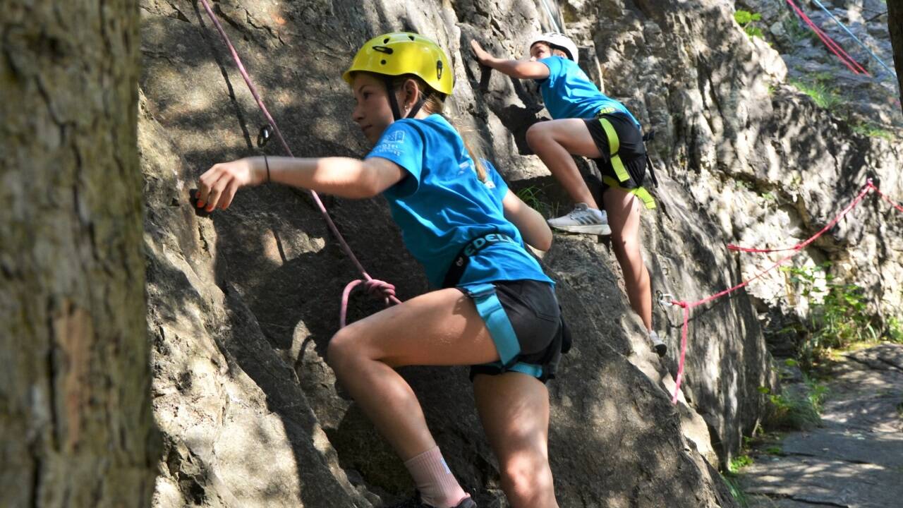 Beim PN-Besuch zeigten die Sportlerinnen und Sportler ihr Können in der Kletterwand.  