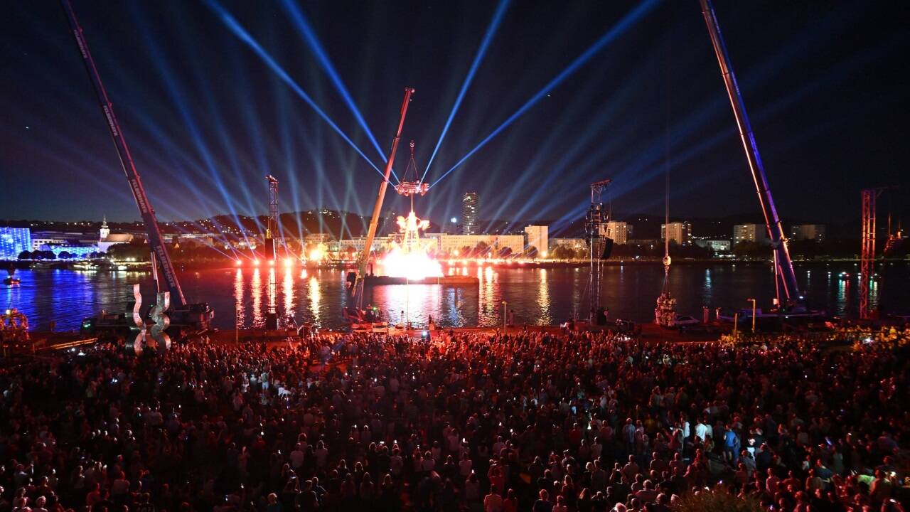 Visualisierte Klangwolke 'Pioneers 52 Hz' am Samstag, 7. September 2024, in Linz 