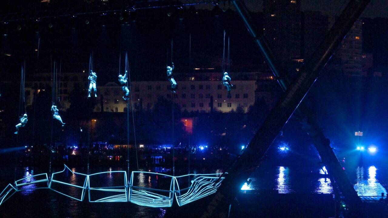 Visualisierte Klangwolke 'Pioneers 52 Hz' am Samstag, 7. September 2024, in Linz 