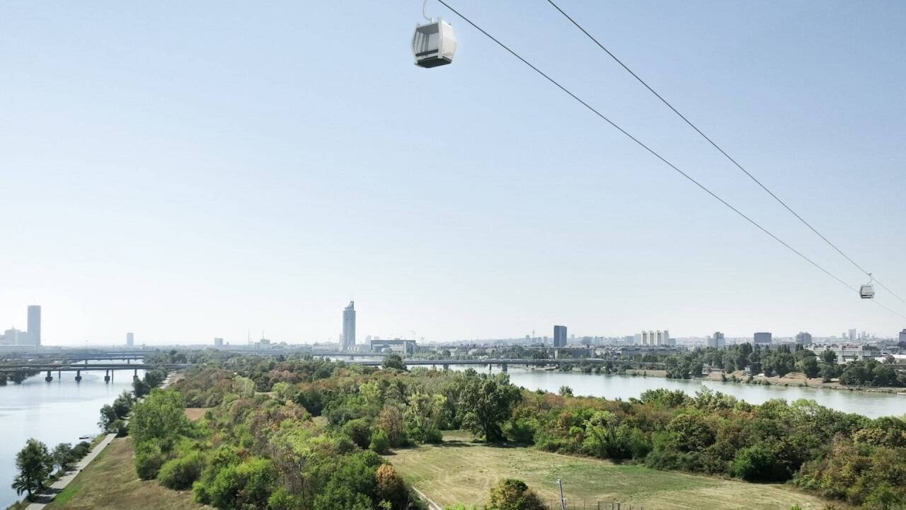 Zwei Mal über die Donau und hinauf auf den Kahlenberg soll die Seilbahn führen. Zwei Mal über die Donau und hinauf auf den Kahlenberg soll die Seilbahn führen.