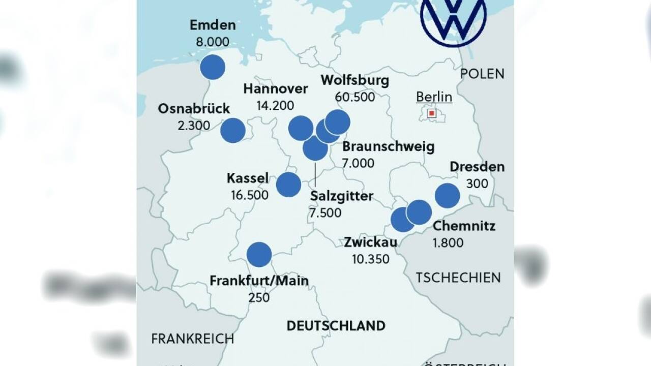 VW-Standorte in Deutschland. 
