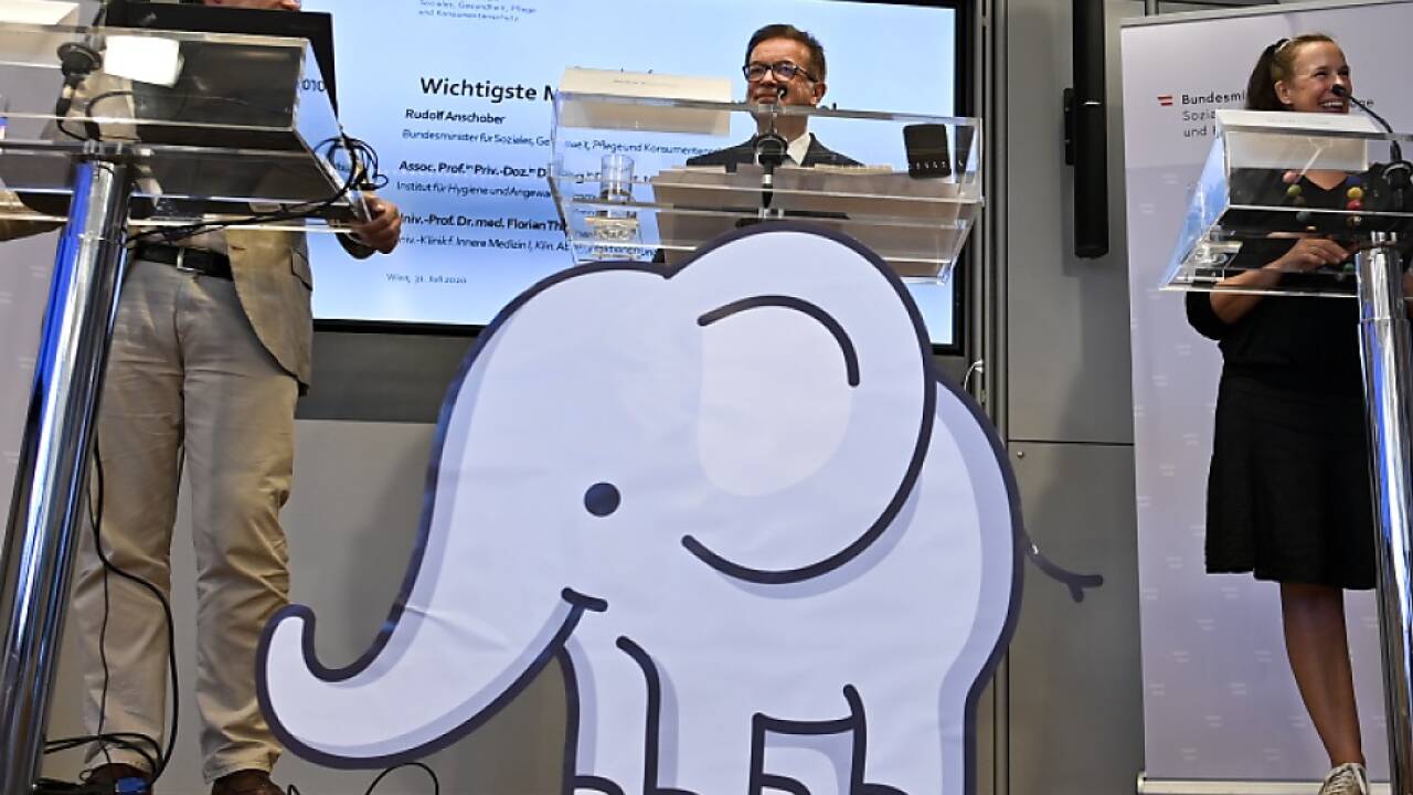 Gesundheitsminister Anschober (r.) mit Babyelefant.  Gesundheitsminister Anschober (r.) mit Babyelefant.