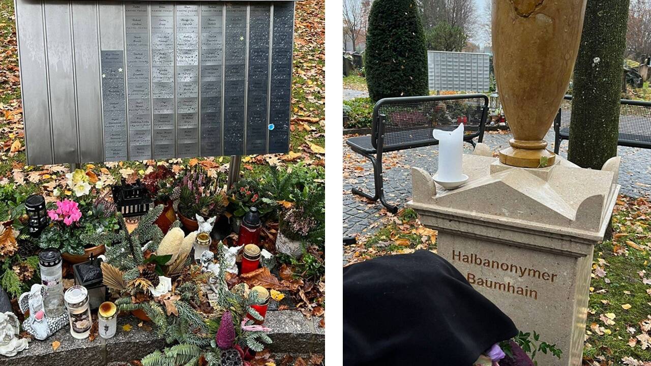 Halb anonyme Baumhain-Bestattung am Kommunalfriedhof.  Halb anonyme Baumhain-Bestattung am Kommunalfriedhof.